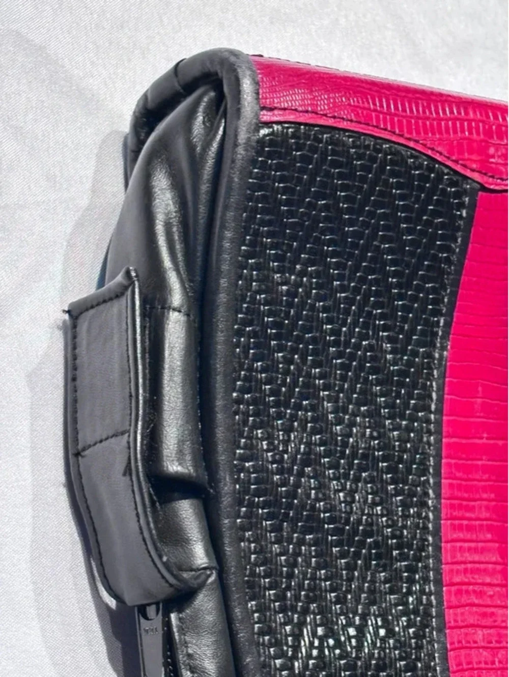 A Vintage Roche Leather 2002 Fuchsia & Black Textured Backpack